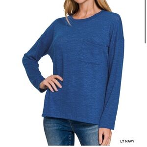 #HT-2496Y SLUB HACCI LONG SLEEVE T SHIRTS Light Navy